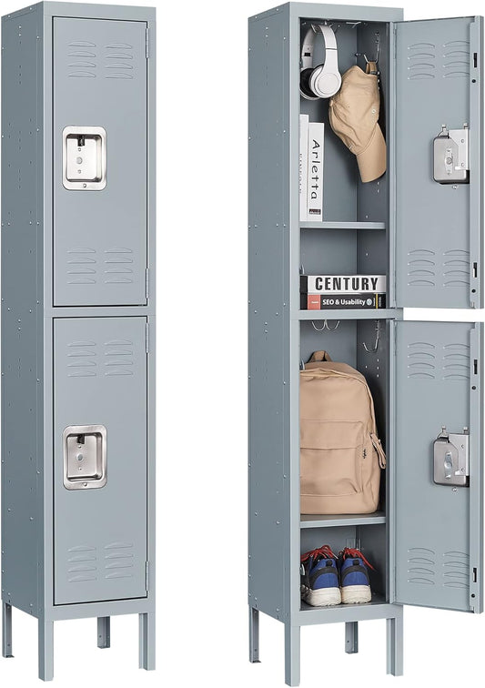 Letaya Storage Locker with Lock Door,Metal Storage Cabinet 4 Tier with Hook for Employees, School,Gym, Home,Office(2 Door-Gray)