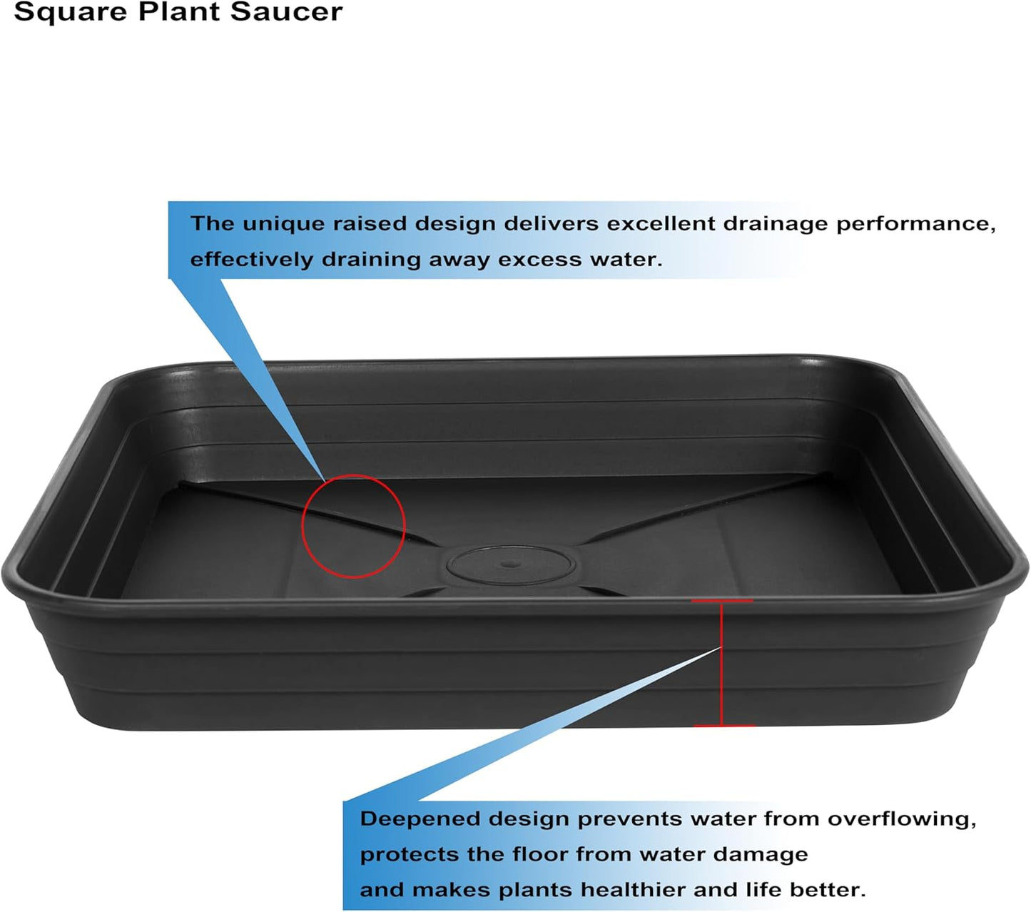 4 Pack Square Plant Saucer Tray 14 inch, Heavy Duty Plastic Plant Saucers for Indoors Outdoor, Flower Plant Drip Trays for Pots, Square Seed Starting Tray, Seedling Growing Trays