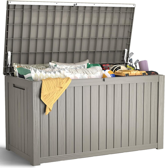 Outdoor Storage Box, 180 Gallon Waterproof Resin Deck Box, Storage Bin for Package Delivery, Patio Furniture Cushion, Garden Tools, Pool Accessories, Weatherproof and UV Resistant, Grey