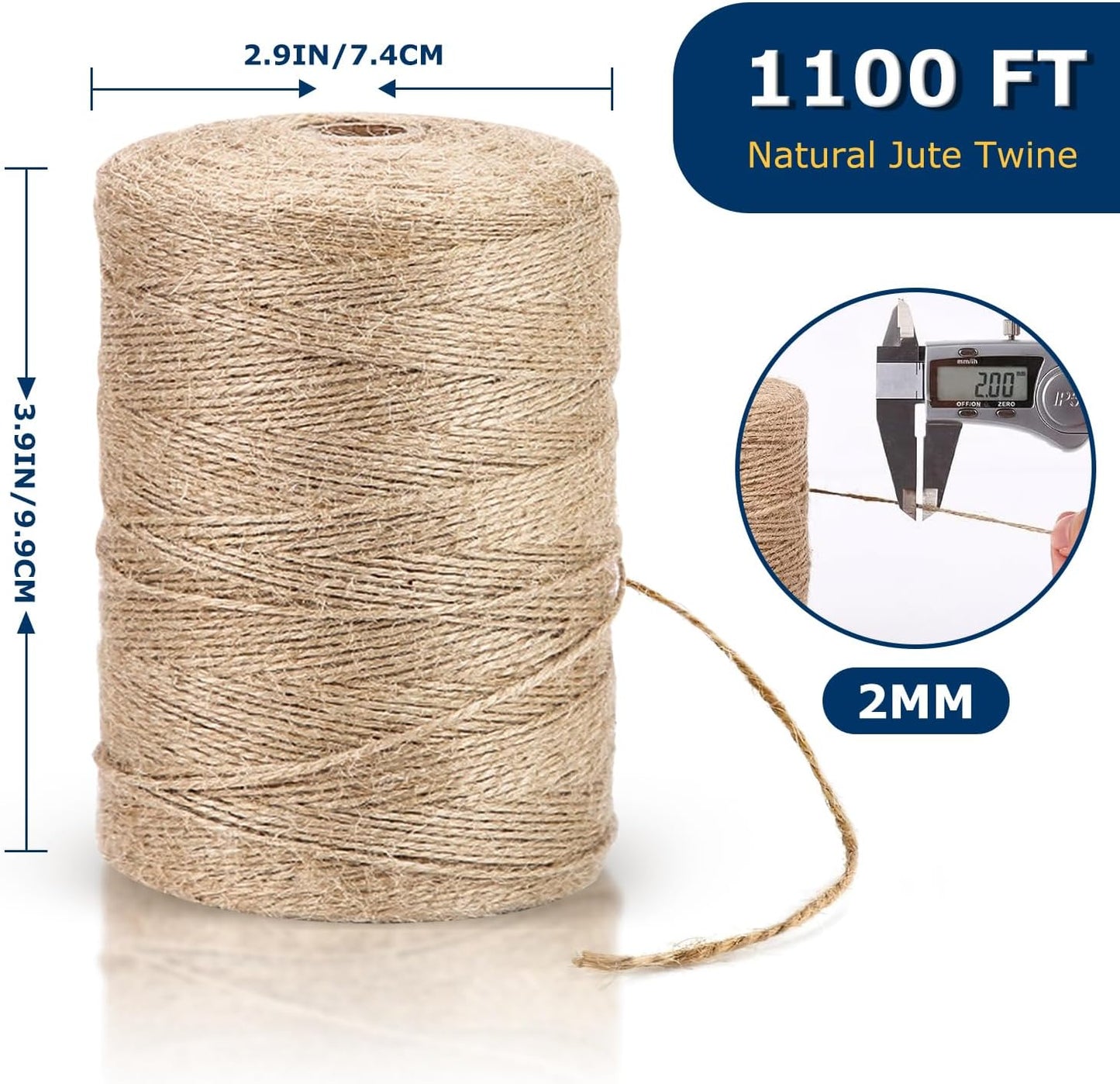 Vanhench Jute Twine Rope 1/13" (2mm) x 1100FT, Natural Jute String Cord for Crafts Gardening Garden Plant Gift Wrapping Rope Arts & Crafts Packing Material Christmas Twine Bulk Halloween Decorations