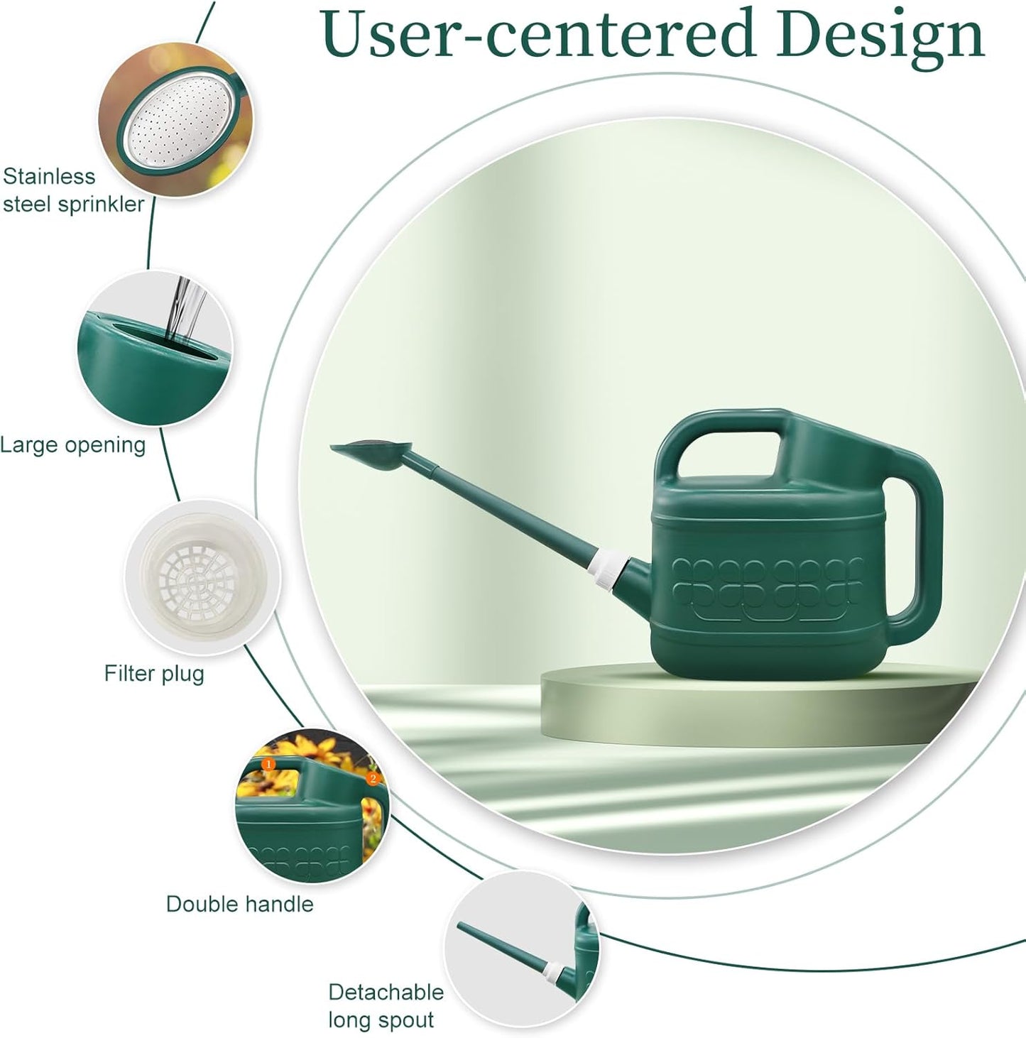 2 Gallon Watering Can, Garden Watering Can Outdoor, Plant Water Can with Removable Long Spout and Stainless Steel Sprinkler Head, Large Plastic Outdoor Watering Cans for Gardening Flower Plants