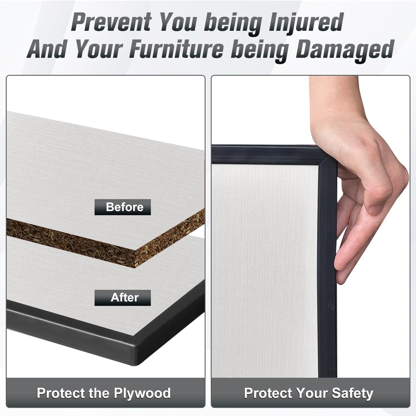 Rubber Edge Trim, Self Adhesive U Channel Edge Trim, Big Size U Shaped Trim, Edge Banding for Plywood, Woods, Shelf, Cabinet, Countertop, Fit for 5/8", Length 20Ft, Black