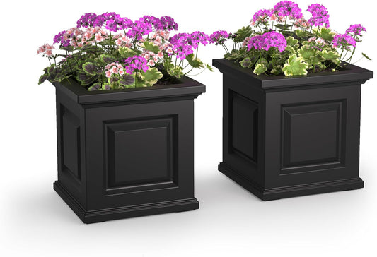Mayne Nantucket 16-Inch Square Planter, 2-Pack – Self-Watering, Weather-Resistant Planter for Flowers – Durable Outdoor Design for Patio, Porch, or Entryway