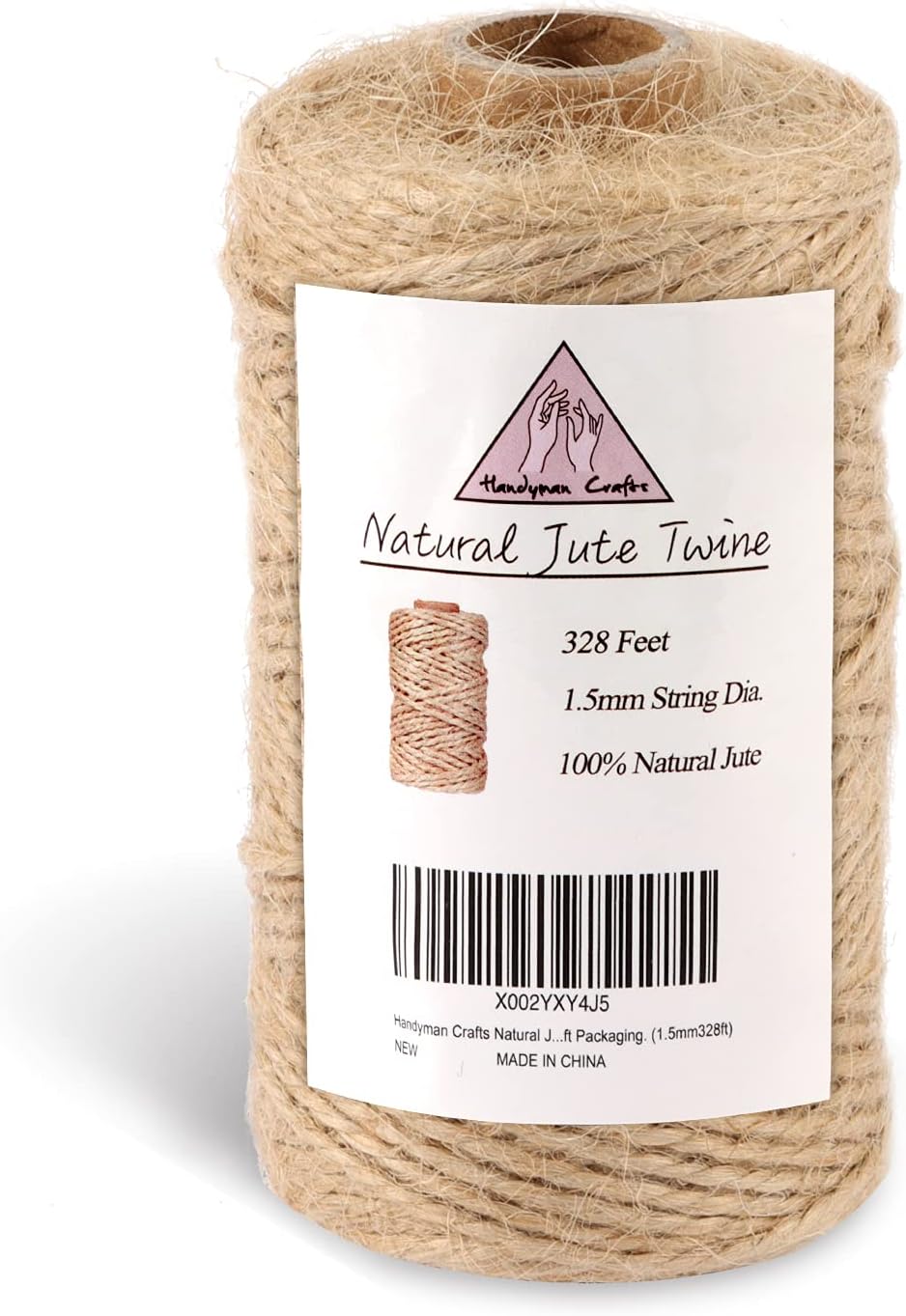 Natural Jute Twine Rope (1.5mm/2mm/3mm/6mm) Durable String for Handmde Crafts,Gardening Applications,Home Gardening,Cat Scratching Post,Gift Packaging... (1.5mm*328ft)