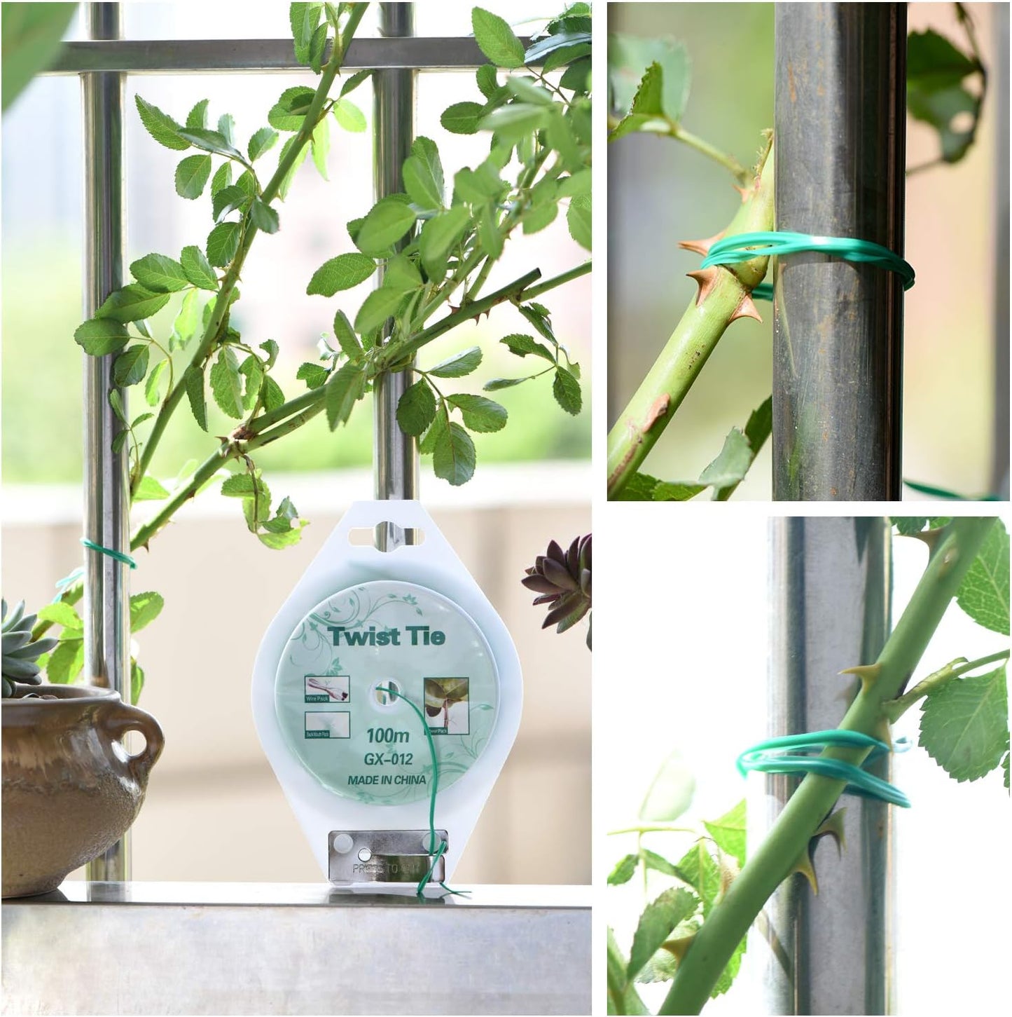 YDSL 328ft (100m) Twist Ties, Green Garden Plant Ties with Cutter for Gardening and Office Organization, Home