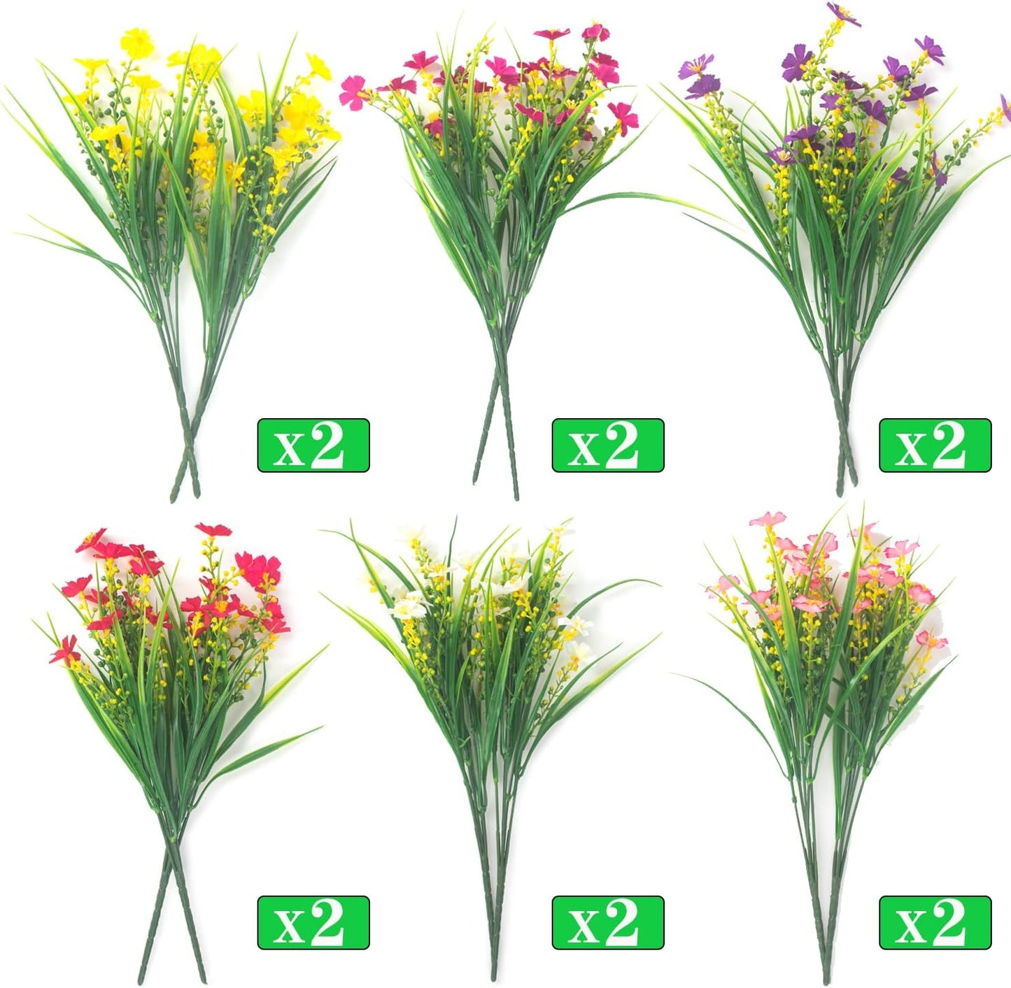 12 Bundles Artificial Flowers Faux Plants Spring Decoration Plastic Plants UV Resistant Shrubs for Home Indoor Outside Garden Window Porch Pots Decoration (Multicolor)
