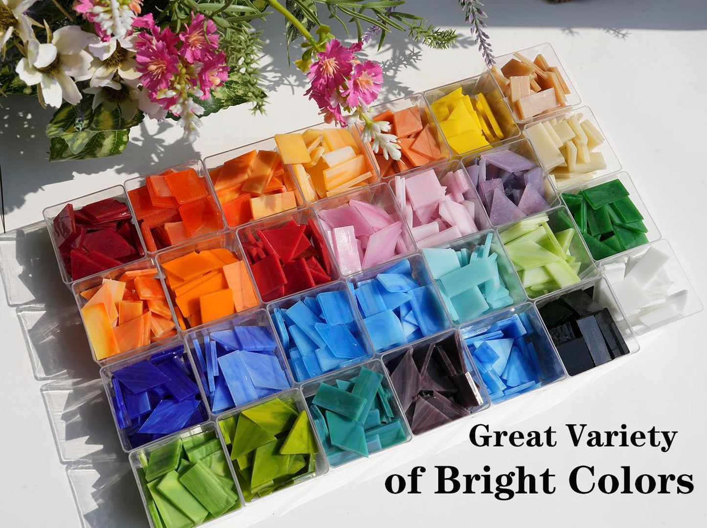 Lanyani Extra-Large Stained Glass Mosaic Tiles for DIY Crafts & Art Projects, 1.4lb Bulk Pack – 200 Pre-Cut Mosaic Glass Pieces, 4 Shapes, Vibrant Mixed Colors