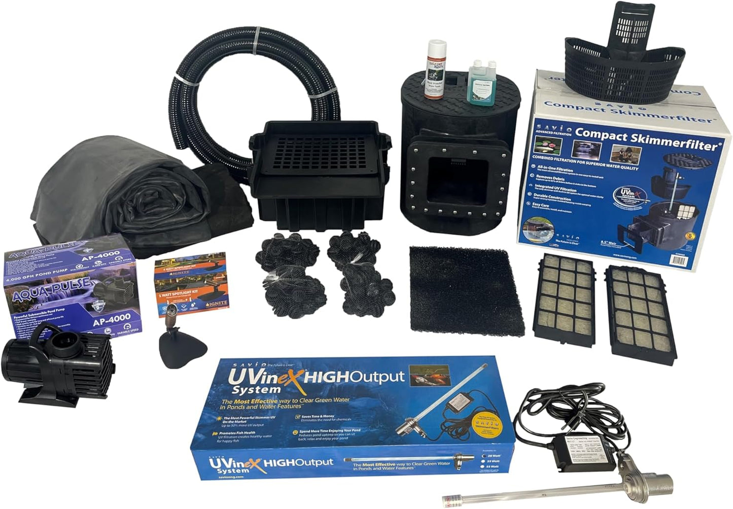 HALF OFF PONDS Savio Select 4,000 GPH Submersible Pump Pond Kit with 20' x 20' EPDM Rubber Pond Liner, UV Clarifier for Water Garden & Koi Pond