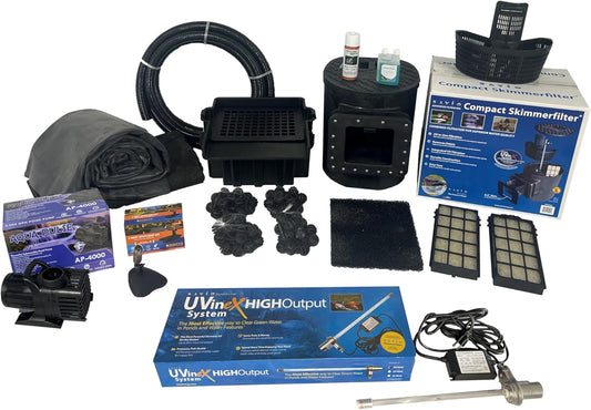 HALF OFF PONDS Savio Select 4,000 GPH Submersible Pump Pond Kit with 20' x 20' EPDM Rubber Pond Liner, UV Clarifier for Water Garden & Koi Pond