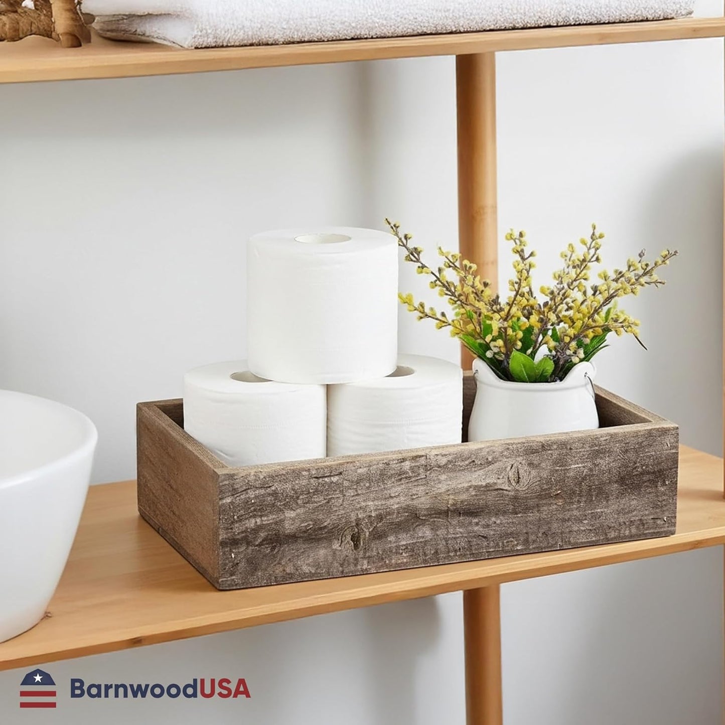 Small Wooden Planter Box – Rustic 2-Pack Wood Window Planter Box Set for Centerpieces & Storage – Durable Wooden Boxes for Decor - Perfect Toilet Basket for Bathroom Organizer