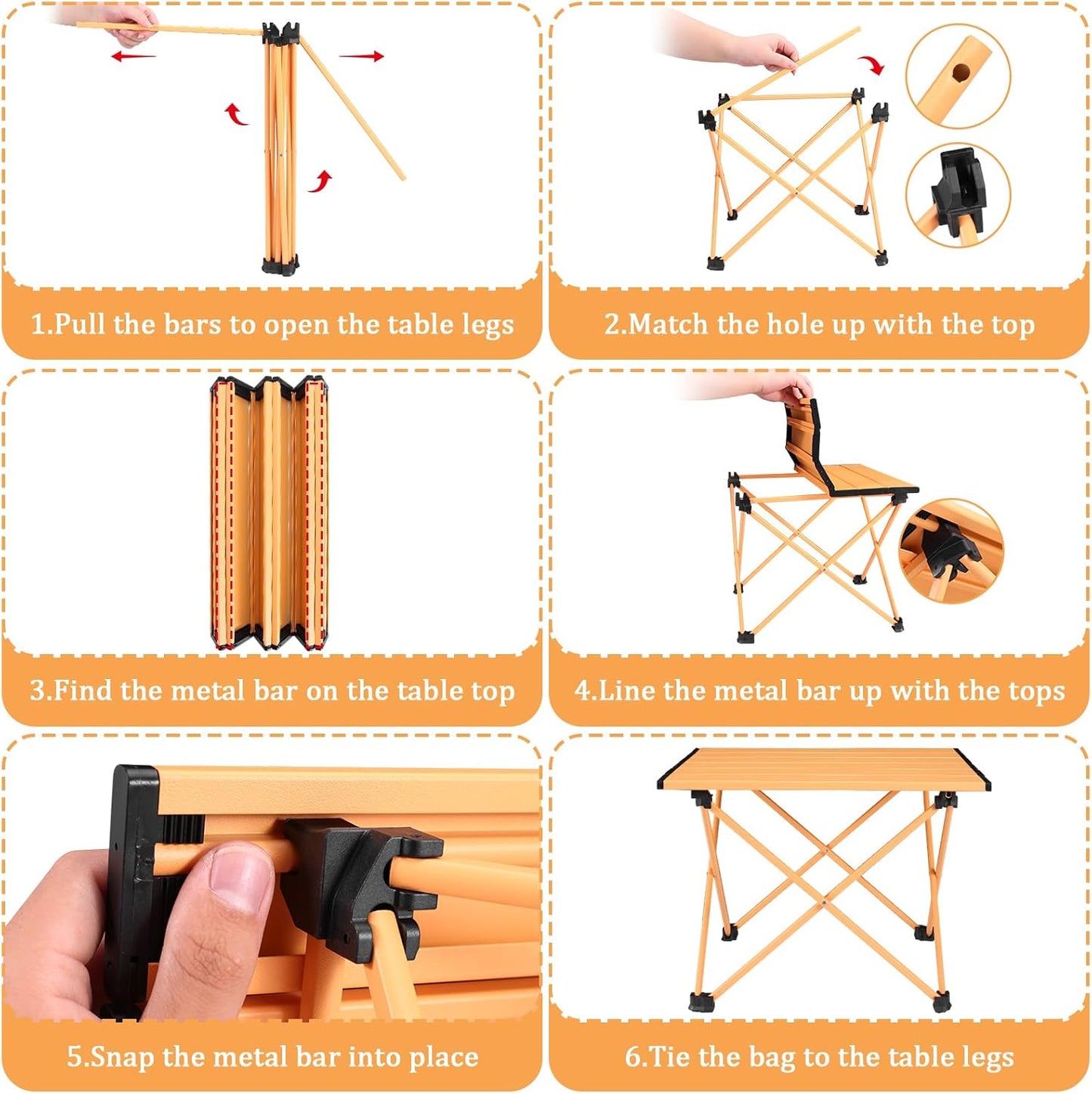 Tesouro Portable Camping Table,Folding Side Table Aluminum Top for Outdoor Cooking, Hiking, Travel, Picnic (Apricot-Medium)