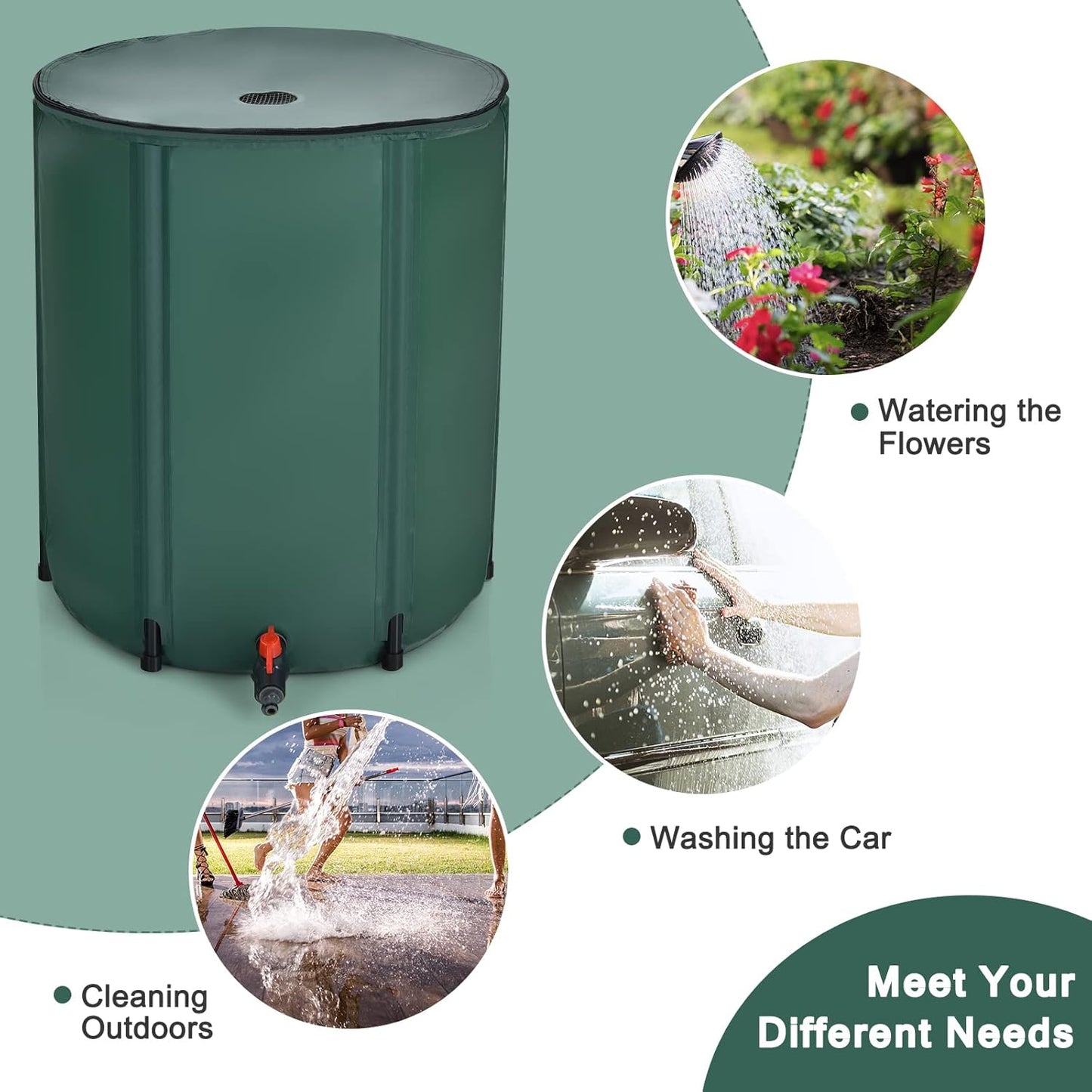 Happygrill 60 Gallon Collapsible Rain Barrel, PVC Rain Water Collection Barrel with Spigot Water Storage Container & Top Mesh, Portable Rain Barrels to Collect Rainwater from Gutter for Garden Lawn