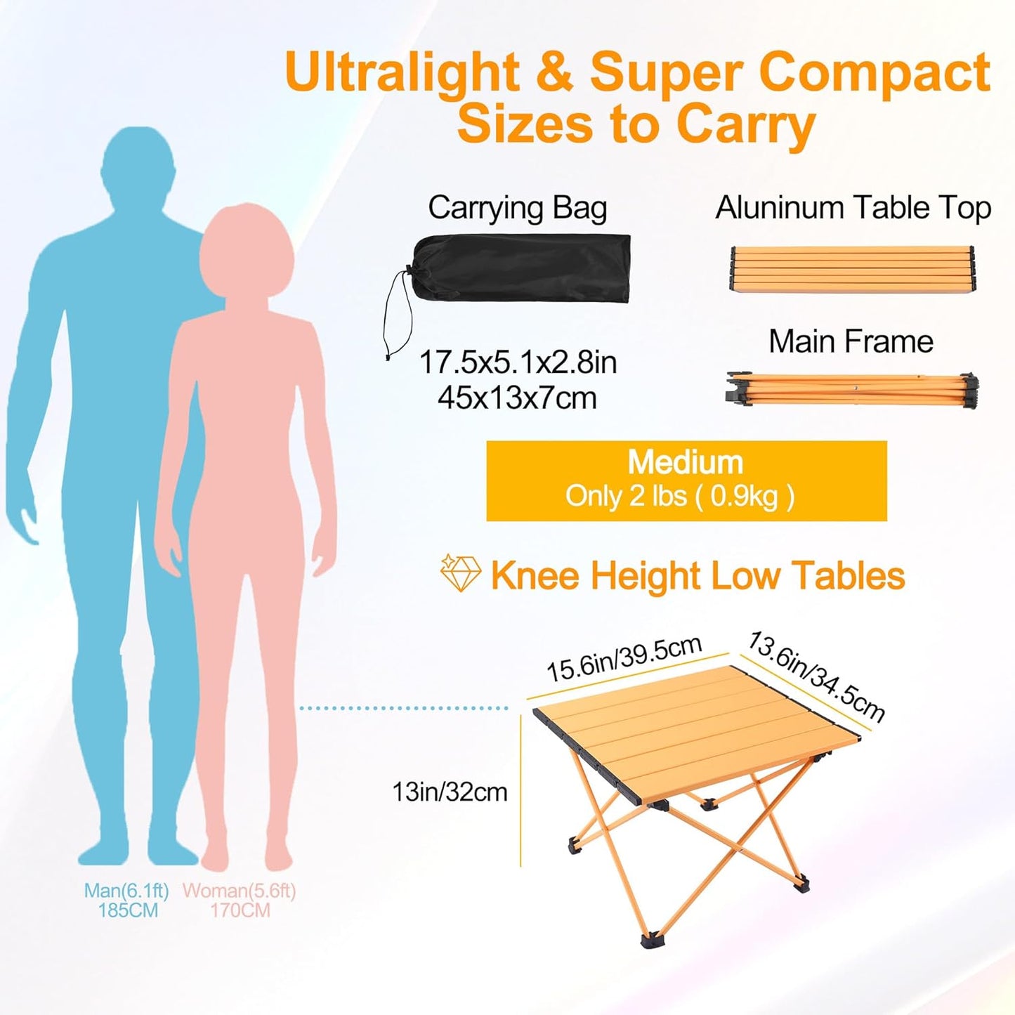 Tesouro Portable Camping Table,Folding Side Table Aluminum Top for Outdoor Cooking, Hiking, Travel, Picnic (Apricot-Small)