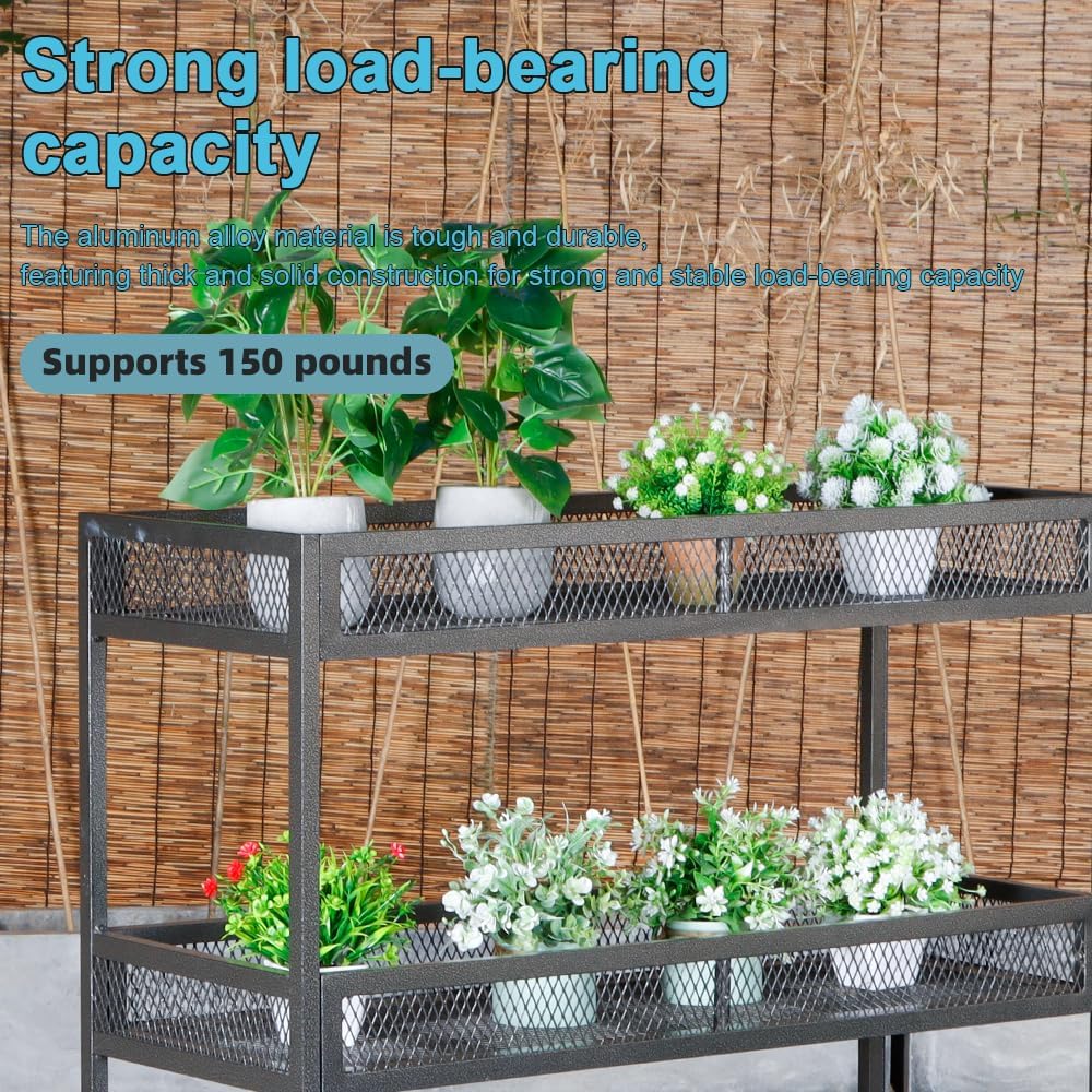 Outdoor Heavy-Duty 3-Tier Moving Garden Cart Sturdy Metal Plant Stand with High-Capacity Load & Rotating Wheels