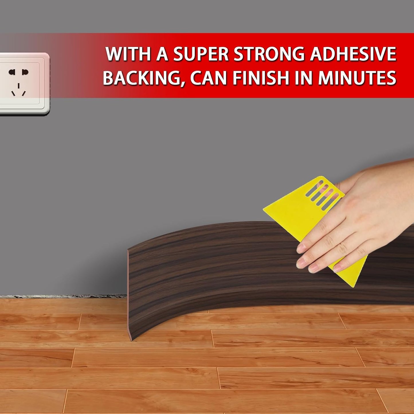 Vinyl Wall Base Baseboard Molding Trim 6" Flexible Self Adhesive Rubber Wall Base Moulding Trim Peel and Stick Design, 6 Inch x 60 Feet, Brown Wood