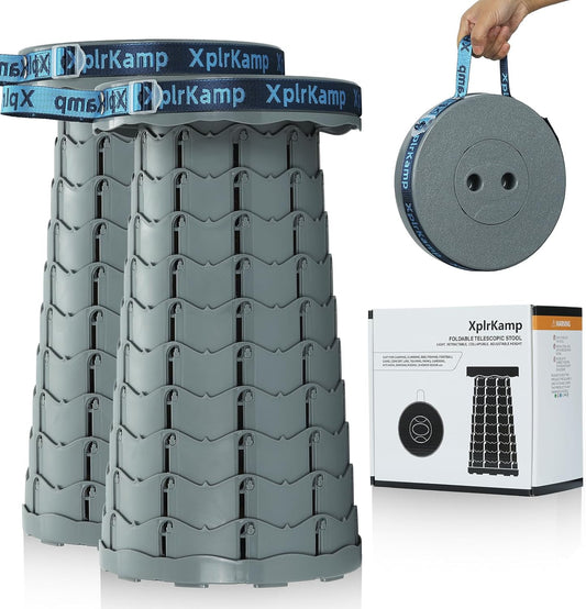 Upgraded Thickened Collapsible Stool, Portable Folding Stool Chair Lightweight But Sturdy Foldable Camping Stool, Retractable Telescopic Seat for Picnics Fishing Hiking BBQ (2, Grey)