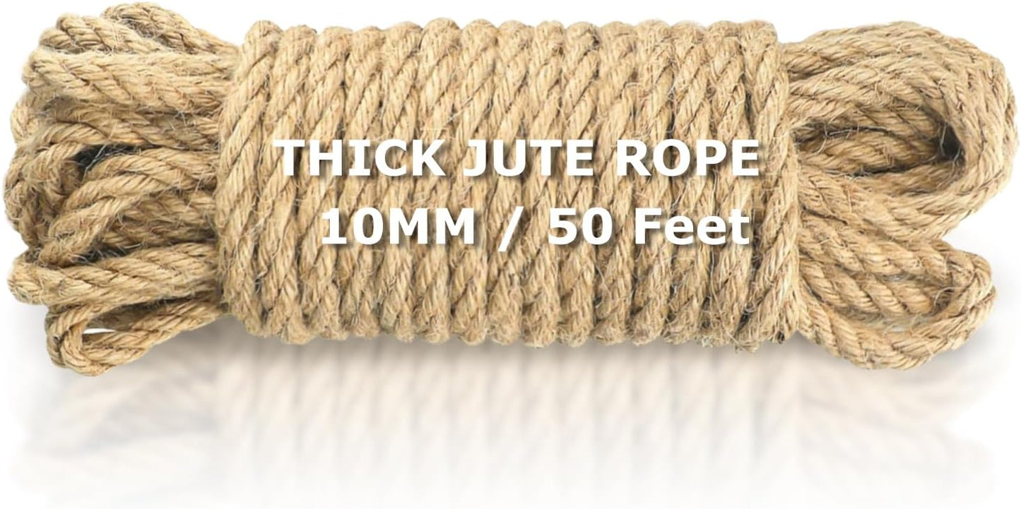 Vanhench Jute String Rope 10mm X 50 Feet, Heavy Duty and Thick Twine Rope for Crafts Projects, Gardening, Bundling, Cat Scratcher Scratching Post Tree Gift Wrapping Arts & Crafts Christmas Decoration