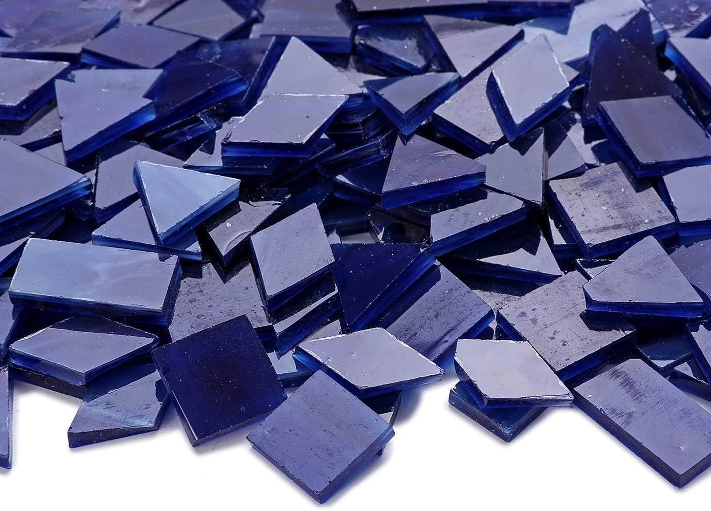 Lanyani 200 Pieces Glass Mosaic Tiles for Crafts,4 Shapes Mixed Colorful Tiffany Stained Glass Pieces,Square/Rectangle/Diamond/Triangle,Navy Blue