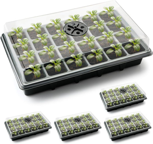Seed Starter Tray with Dome-5 Sets 24XL Cell Seedling Trays(Total 120 Cells), Plant Germination Tray with Humidity Vented Lid and Base, Mini Propagator Plant Greenhouse for Seed Growing