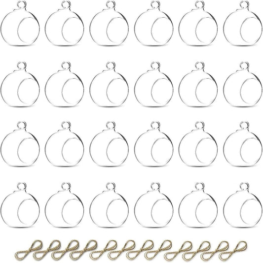 Nuptio 24 Pcs Hanging Glass Tealight Holder Globe 2.36" Diameter, Tea Light Candle Holders Wedding Christmas Halloween Home DIY Gifts, Garden Hanging Ornaments Outdoor Candle Holders