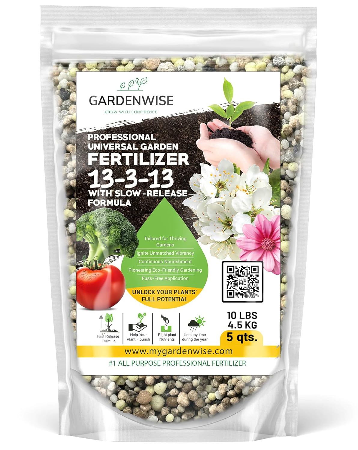 Professional Universal Garden Fertilizer 13-3-13 with Slow-Release Formula (20 QUARTS)