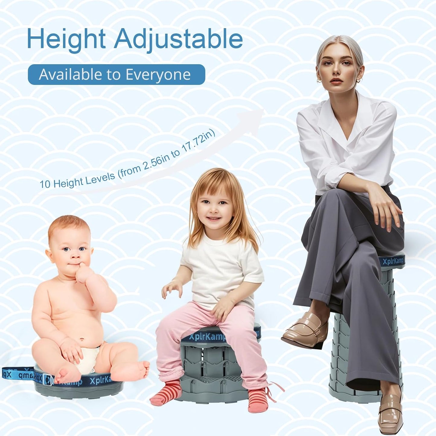 Retractable Folding Stool - Heavy Duty 400 lb Collapsible Portable Stool for Camping, Hiking, Fishing, Indoor/Outdoor with Non-Slip Base and Lightweight Design (Grey, 1-Pack)