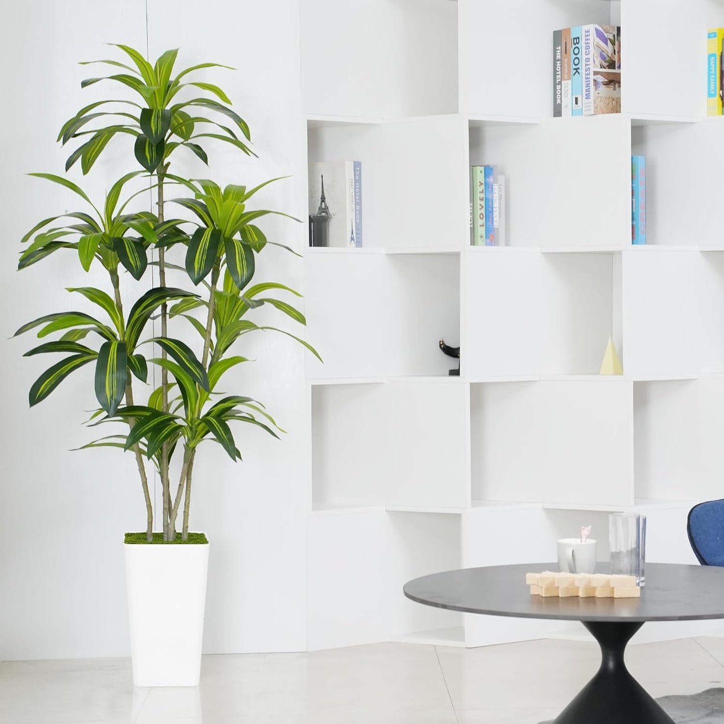 Artificial Dracaena Tree 6ft Tall - Green Silk Realistic Fake Plants for Office Home Living Room Bedroom Decor Indoor Outdoor with Pot Large House Faux Floor Plants