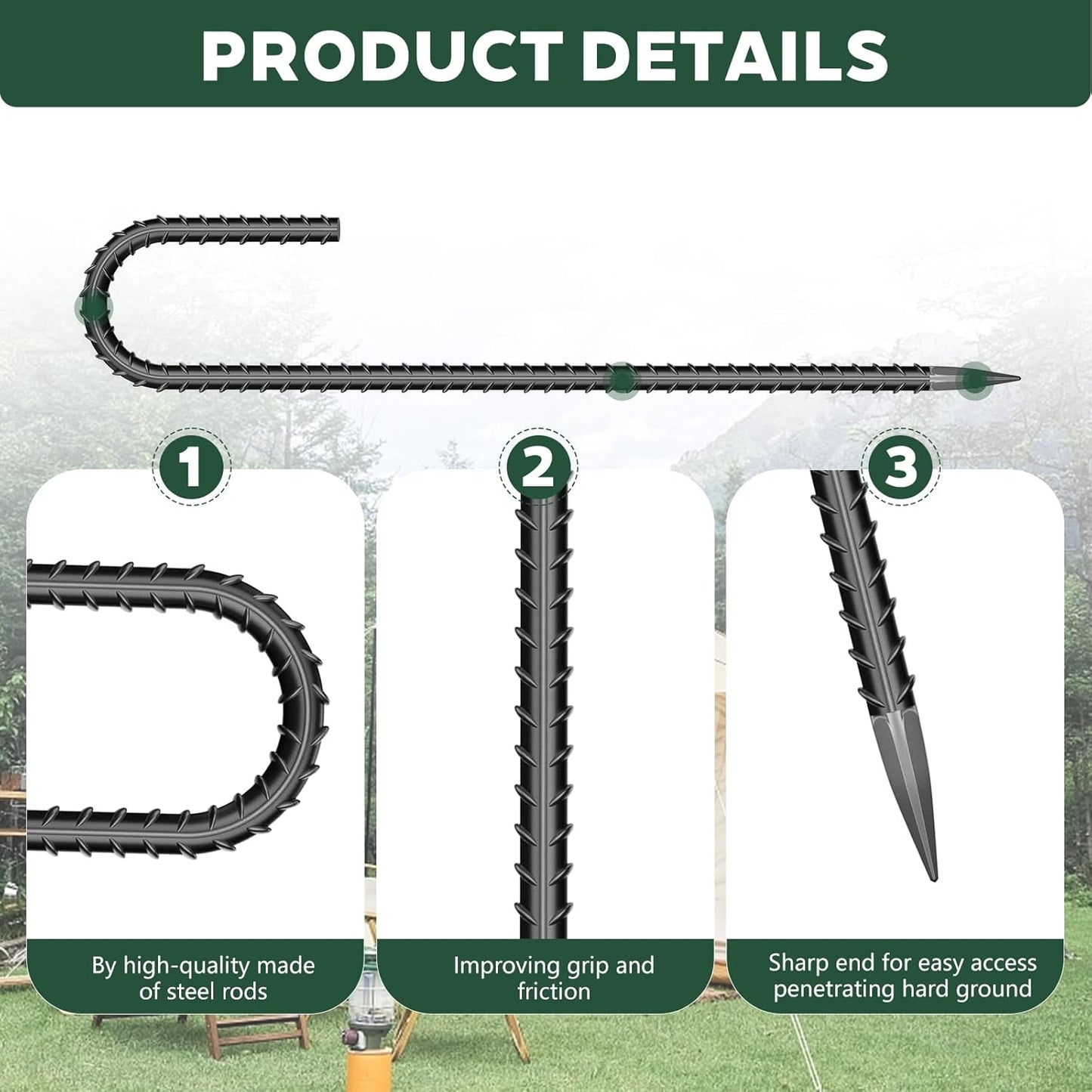 10 Pieces J Hooks Rebar Metal Tent Stakes 16 Inch Galvanized Ground Anchors Yard Stakes for Landscape Fabric Artificial Turf Heavy Duty Anti Rust for Outdoor Lawn Decorations Inflatables Swing Set