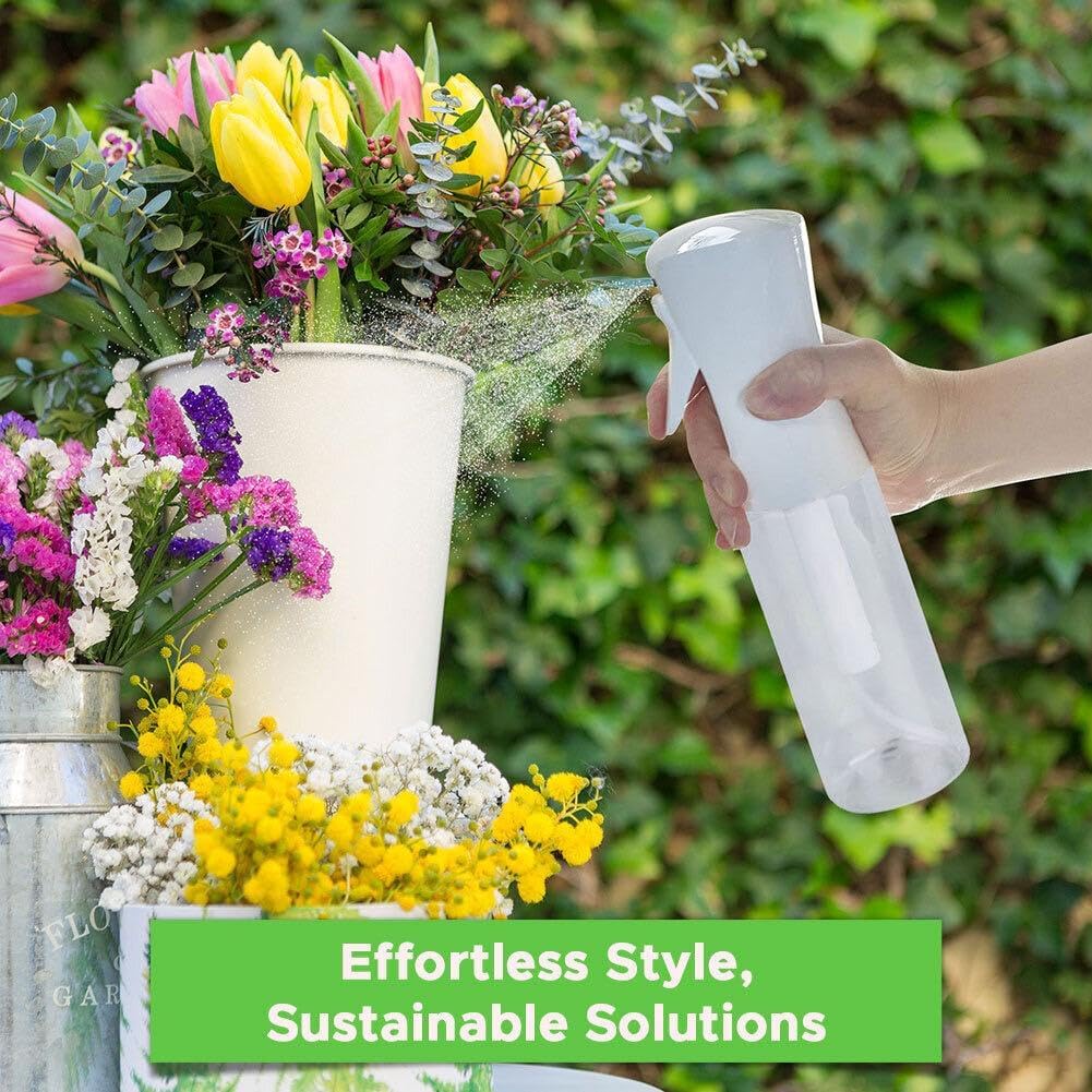 VIGOR PATH Continuous Mist Spray Bottle – Fine Mist Sprayer for Hair, Plants, Cleaning & Beauty – Refillable & Reusable Water Spray Bottle (Clear, 10oz)