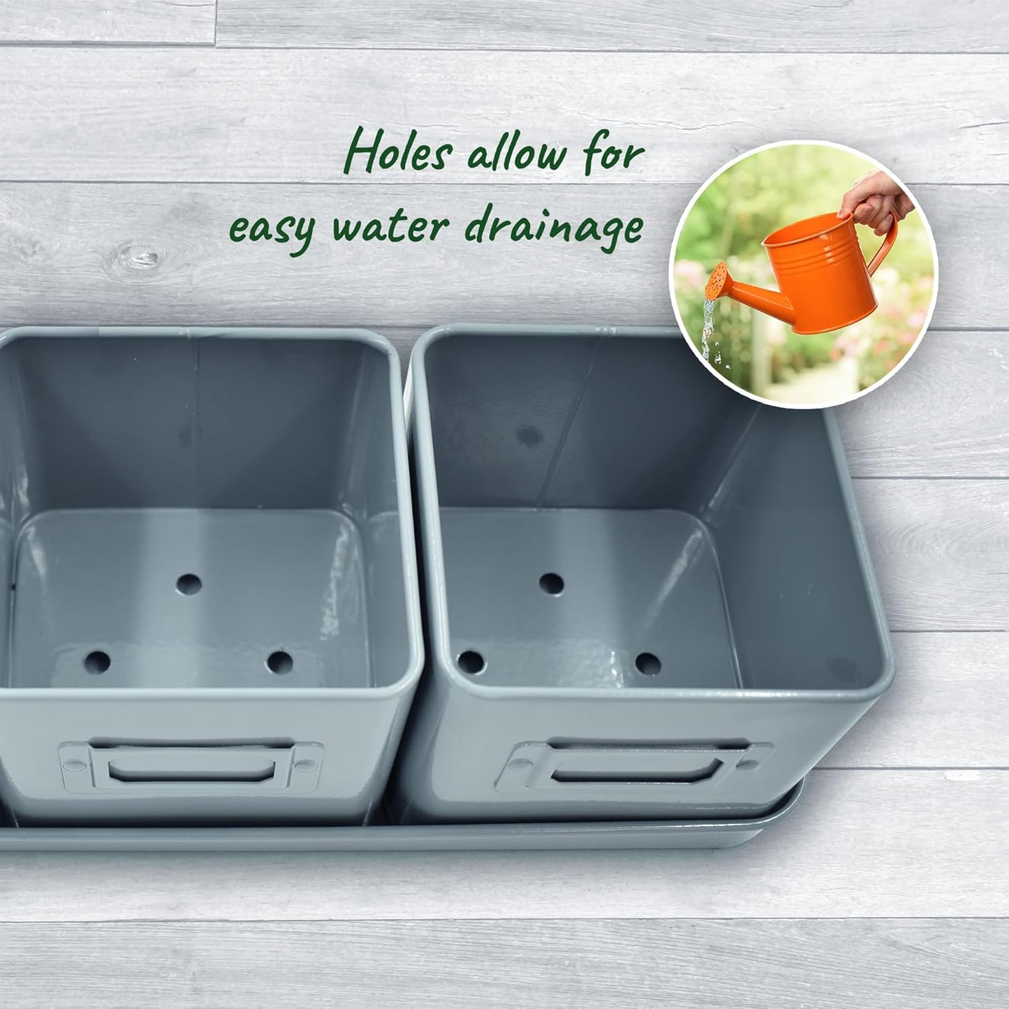 Herb Planter Indoor - Set of 3 Grey Indoor Herb Garden Pots for Plants with Leather Handled Tray - Window Sill Plant Shelf - Herb Pots with Drainage Holes and Labels