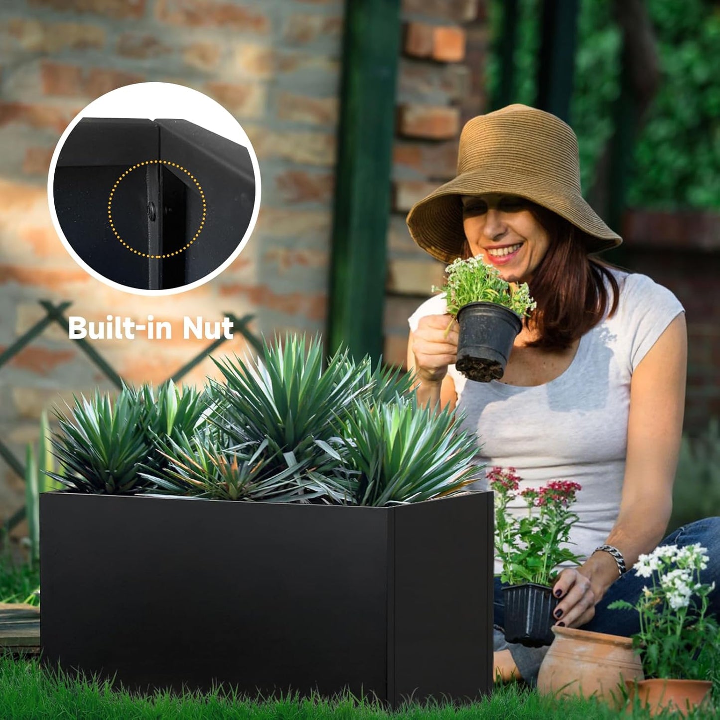 Steel Planter 36" x 12" x 16" Metal Rectangle Outdoor Planter Black Powder Coated Flower Box Metallic Heavy Pot Indoor & Outdoor, Commercial & Residential (L36 x W12 x D16, Black)