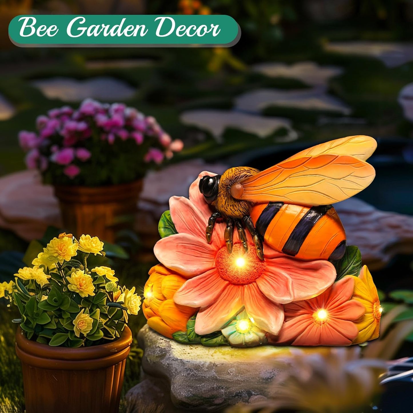 Linkax Birthday Gifts for Women Mom Grandma Sister, Solar Bee Lights Outdoor Garden Decor for Outside Patio Yard Porch Home, Honey Figurine Gardening Housewarming Gifts New Home