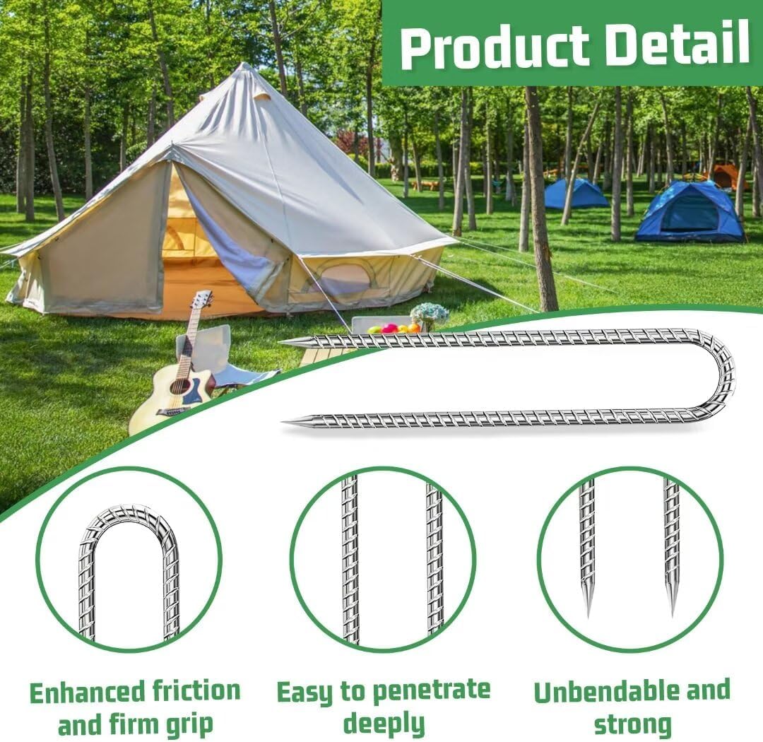 Ground-Stakes-Heavy-Duty-12 inch, U-Hook Rebar Stakes Galvanized Anti-Rust 20pcs Garden Stakes Metal Ground Anchors for Garden Dog Fence Chicken Coop Tent Trampoline Accessories Deer Fence