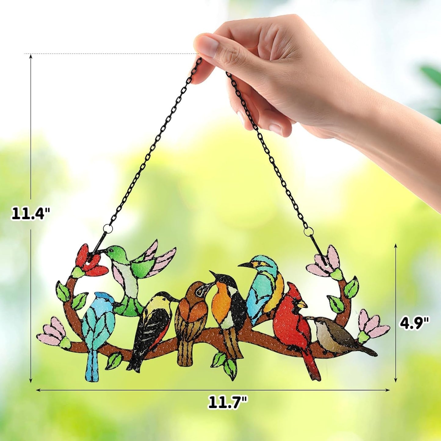 Huray Rayho Birds On Branch Stained Glass Suncatcher Cardinal Hummingbird Kingfisher Double Side Glass Panel Window Hanging Decor Bird Ornament Bird Lover Gift for Mom Grandma