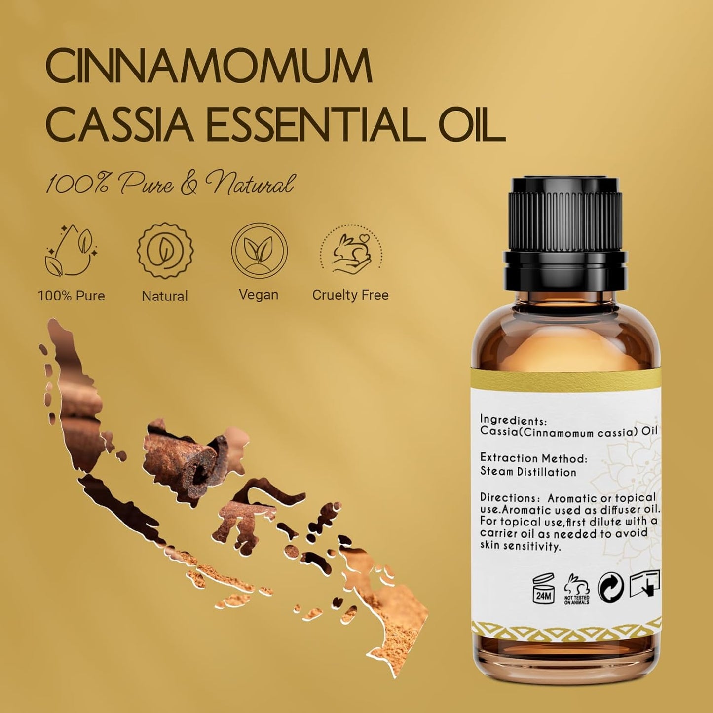 Cassia Cinnamon Bark Essential Oil for Room Spray, Diffuser, DIY Home Crafts - 1 Oz
