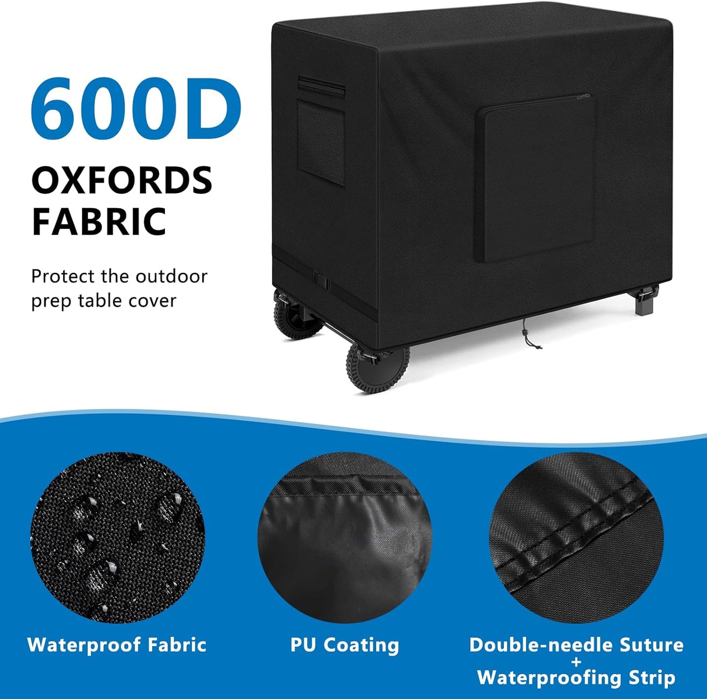 SIRUITON Outdoor Bar Cart Cover for 36 Inch Portable Outdoor Table, Heavy Duty 600D Oxford Fabric Outdoor Waterproof BBQ/Worktable Metal Movable Table Cover