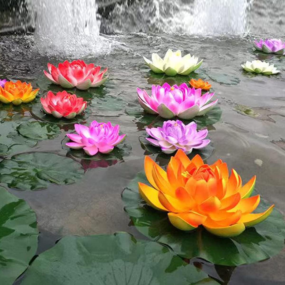 FZBNSRKO Artificial Lotus,4PCS 7.1" Inch Floating Foam Lotus Flowers for Pool,Realistic Water Lily Pads for Home Outdoor Patio Pond Wedding Party Decorations,Sunset Red