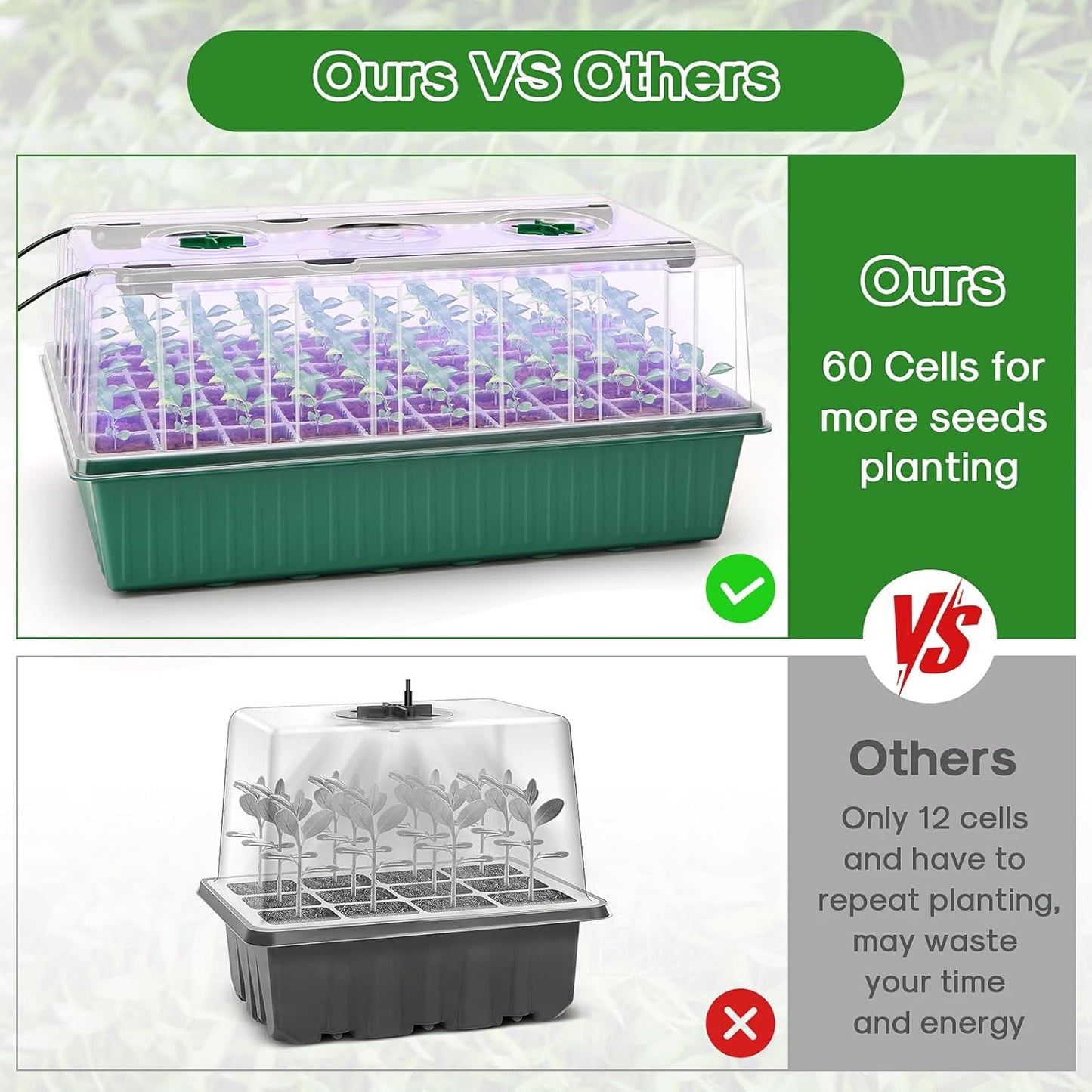 BlumWay Self-Watering Seed Starter Tray Kit with Grow Light and Humidity Dome, 3 Color Growing Light,120-Cell Plant Seedling Tray,Reusable Germination Trays,Adjustable/Timed Light Plant Starter Set