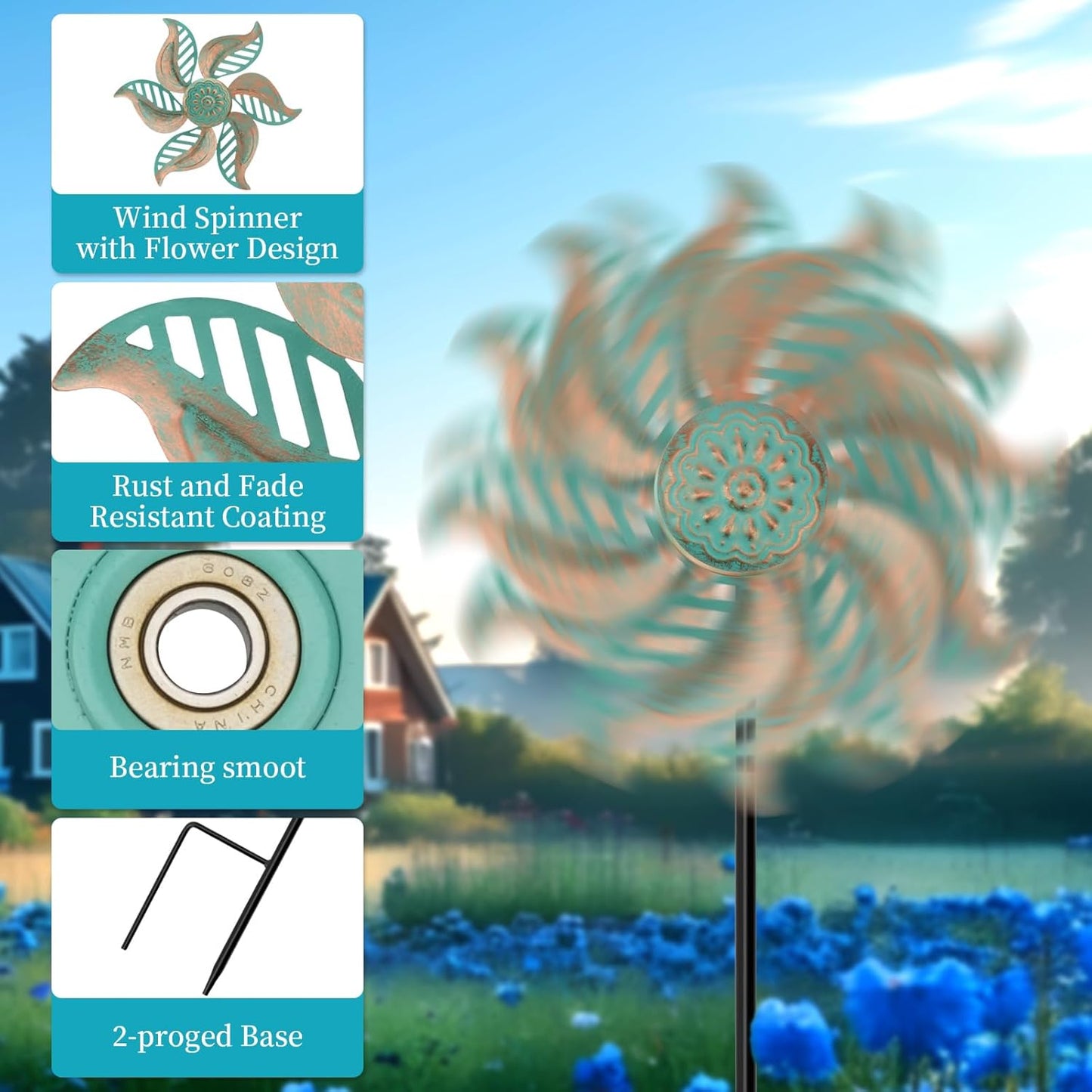 2 Pack Wind Spinner Outdoor Metal Vintage Green,Garden Pinwheels Waterproof Wind Sculptures, Small Windmills for Yard Lawn Outdoor Patio Lawn Garden Decor