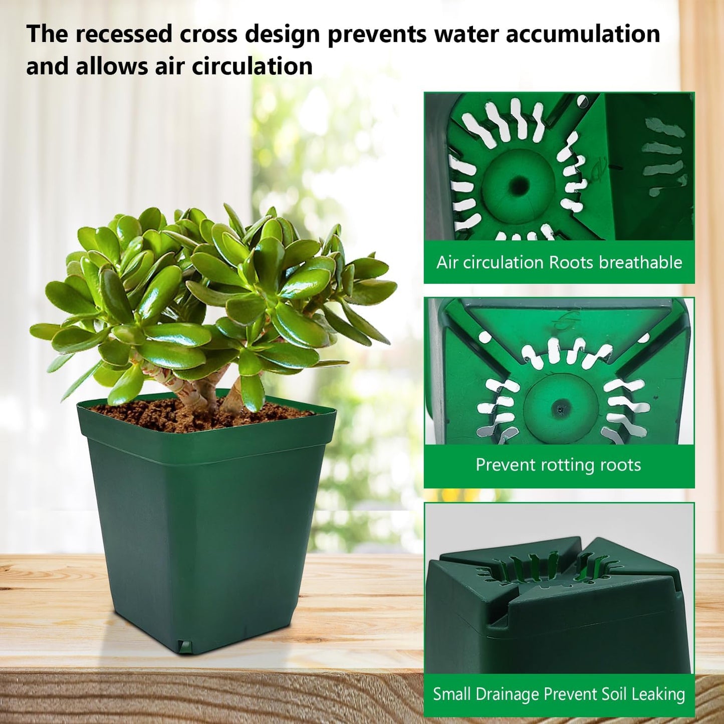 Square Nursery Pots Clearance (2.7", 3", 3.5", 4") with Drainage Holes 20 Pcs, Plastic Seed Starting Pots, Sturdy and Durable Seedling Pots for Planting, Cuttings and Transplanting, Green