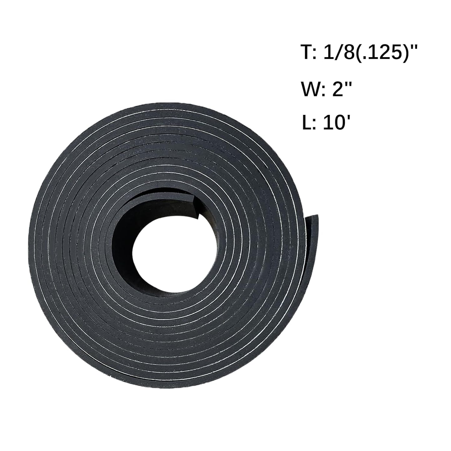 Solid Rubber Strips with Adhesive 1/8 (.125)" Thick X 2" Wide X 10'Long, Solid Rubber Sheet Rolls Self Adhesive for Anti-Slip, Anti-Vibration (2" X10'X1/8")