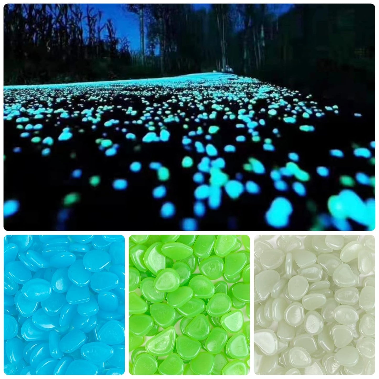 1000PCS White Long Term Glowing Decorative Stone, Glow in The Dark Rocks Light Perfect Indoor Outdoor Decor Fit for Garden Sidewalk Fish Tank Grass Flower Pots (0.3-04in/0.8-1cm)
