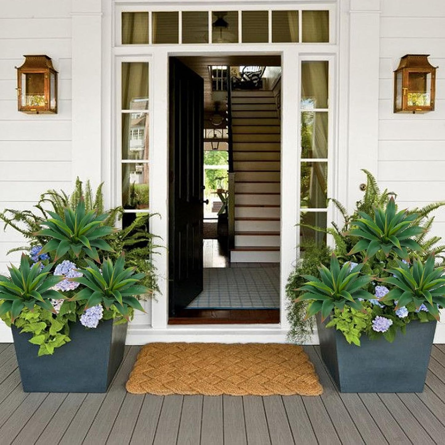 HUAESIN Artificial Succulents Aloe Plants, 6PCS 12.5 Inches Large Artificial Agave Plants UV Resistant Fake Agave Planters for Indoor and Outdoor Home Wedding Festival Arrangement