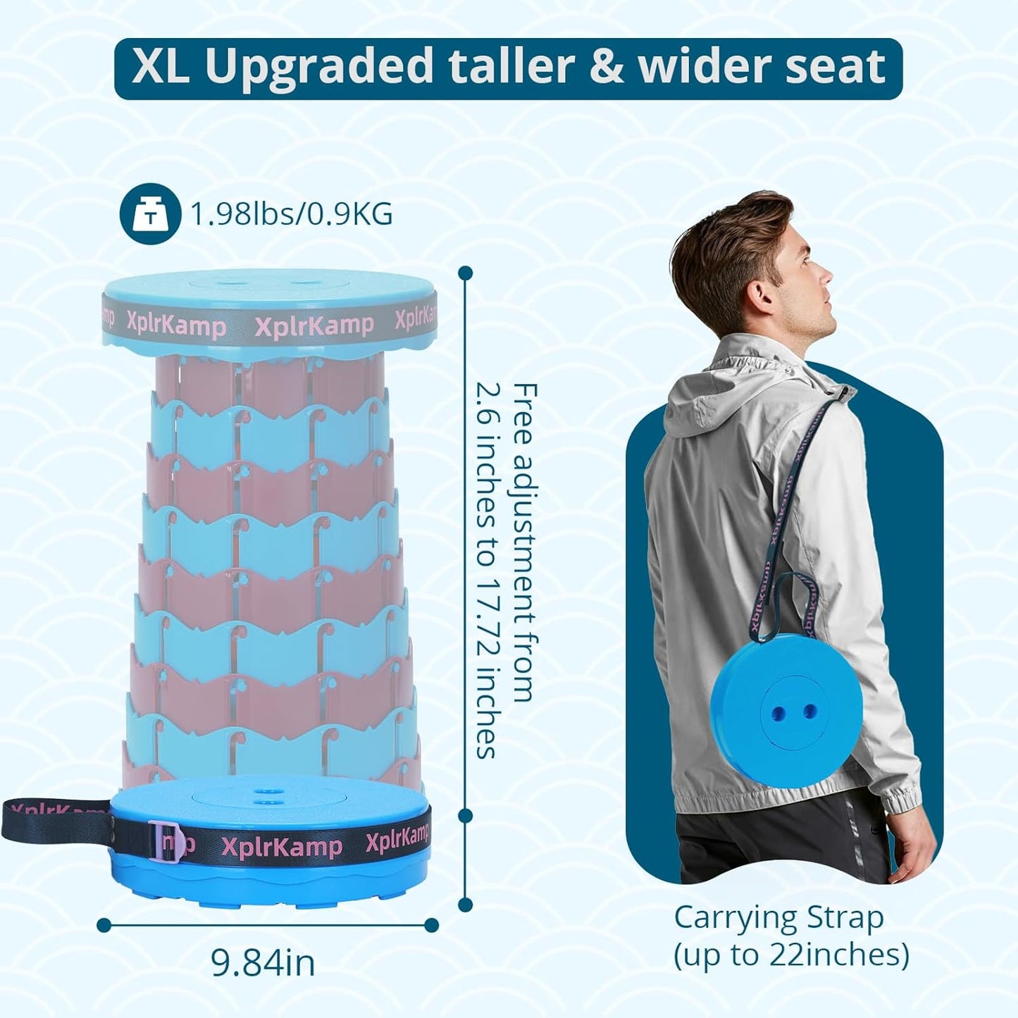 Retractable Folding Stool - Heavy Duty 400 lb Collapsible Portable Stool for Camping, Hiking, Fishing, Indoor/Outdoor with Non-Slip Base and Lightweight Design (Blue Purple, 2-Pack)