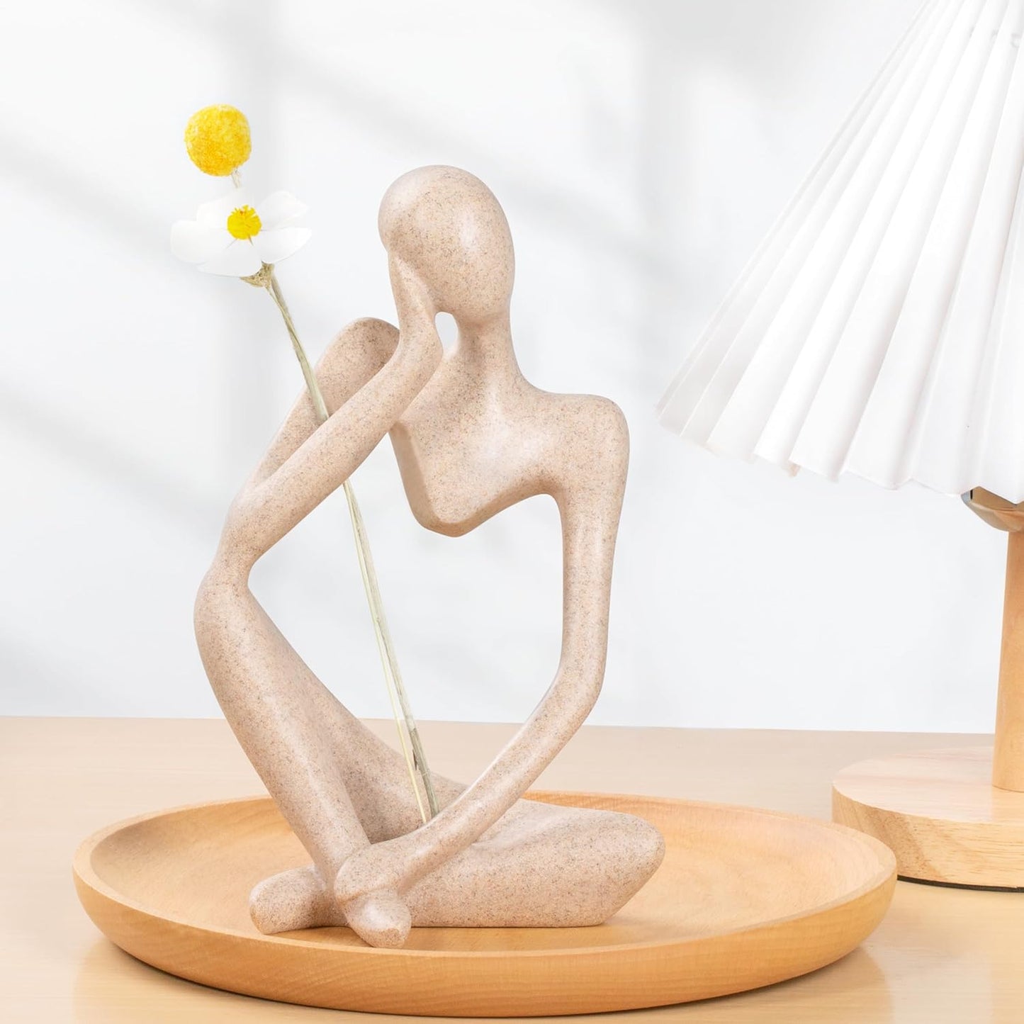INNOLITES Boho Decor Thinker Statue Abstract Art Sculpture, Sandstone Resin Collectible Figurines for Home Living Room Office Shelf Decoration (Sandstone Left)