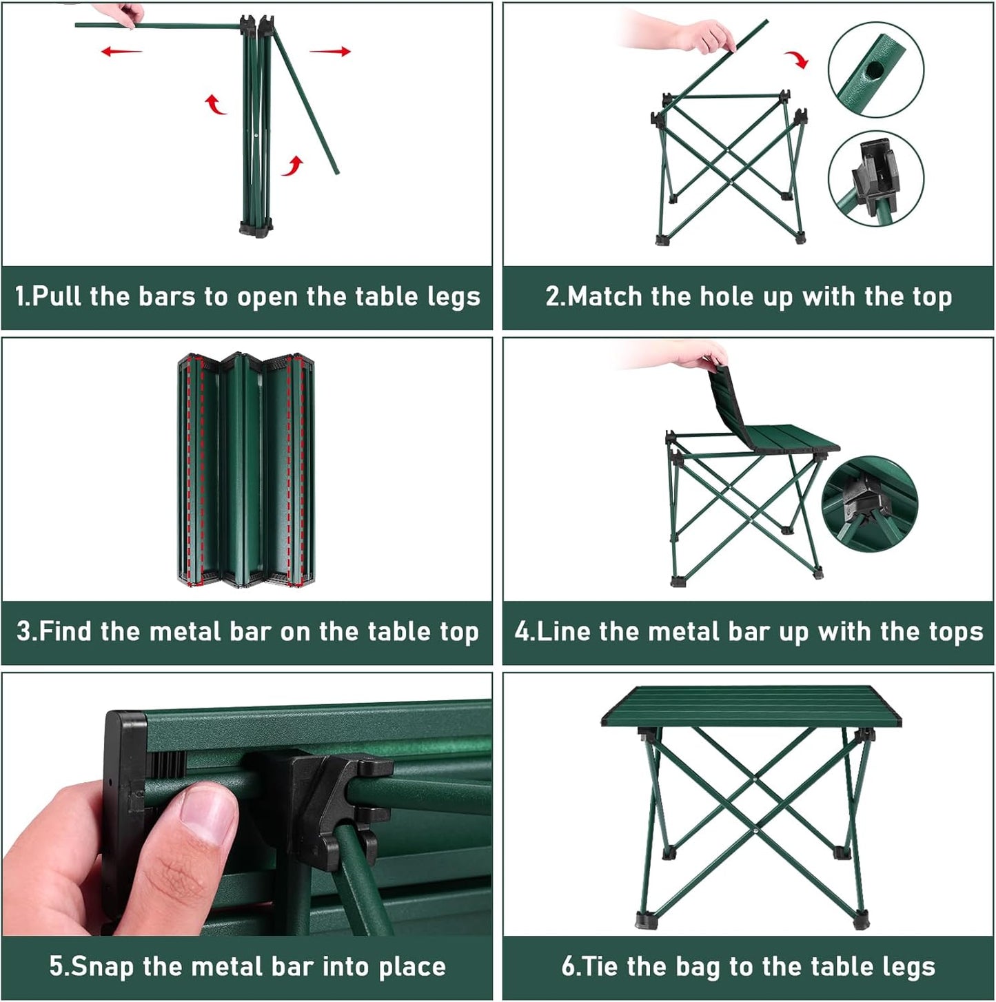 Tesouro Portable Camping Table,Folding Side Table Aluminum Top for Outdoor Cooking, Hiking, Travel, Picnic (Blackish Green-Large)