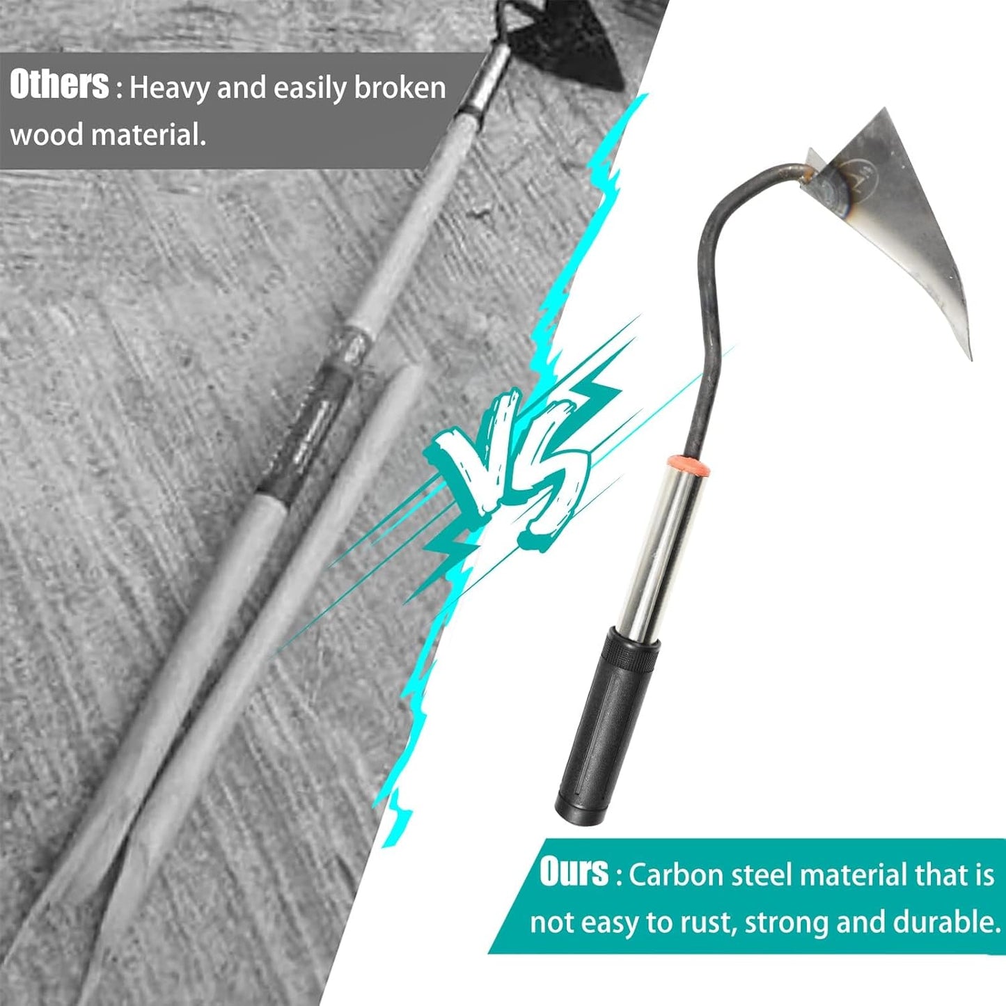 Hardened All-Steel Triangle Hand Plow Hoe for Backyard Weeding,Tough Welded Hoe, Loosening,Farm Planting,Dig a Hole，6-Inch Welded Steel Head, 54-Inch Stainless Steel Handle