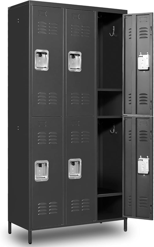 Metal Lockers for Employees, Storage Employee Locker, 72" Storage Lockers with Shelves Steel Cabinet for Home (Black, 6 door-72'')