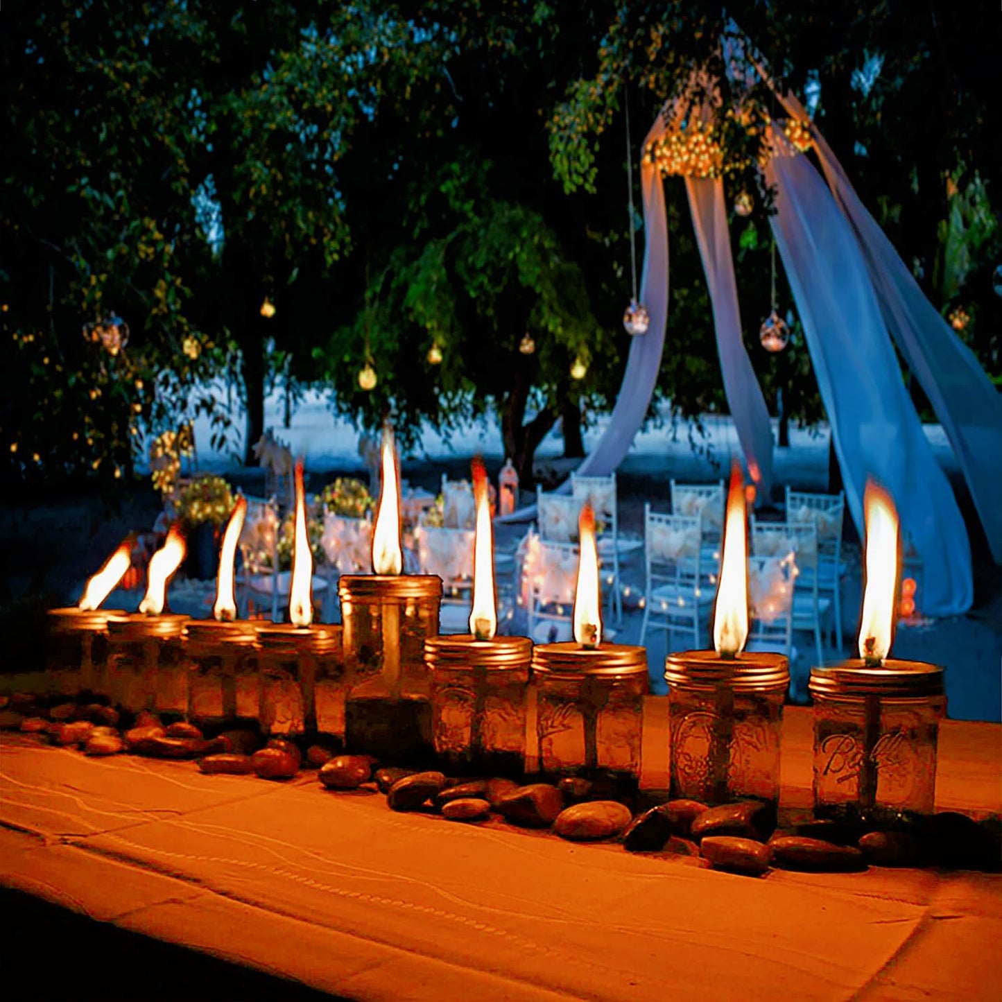 Mason Jar Tabletop Torch Kits,4 Pack Longlife Fiberglass Wicks,Stainless Steel Mason Jar Lids Caps Included,Outdoor Deck Oil Lamp Torch