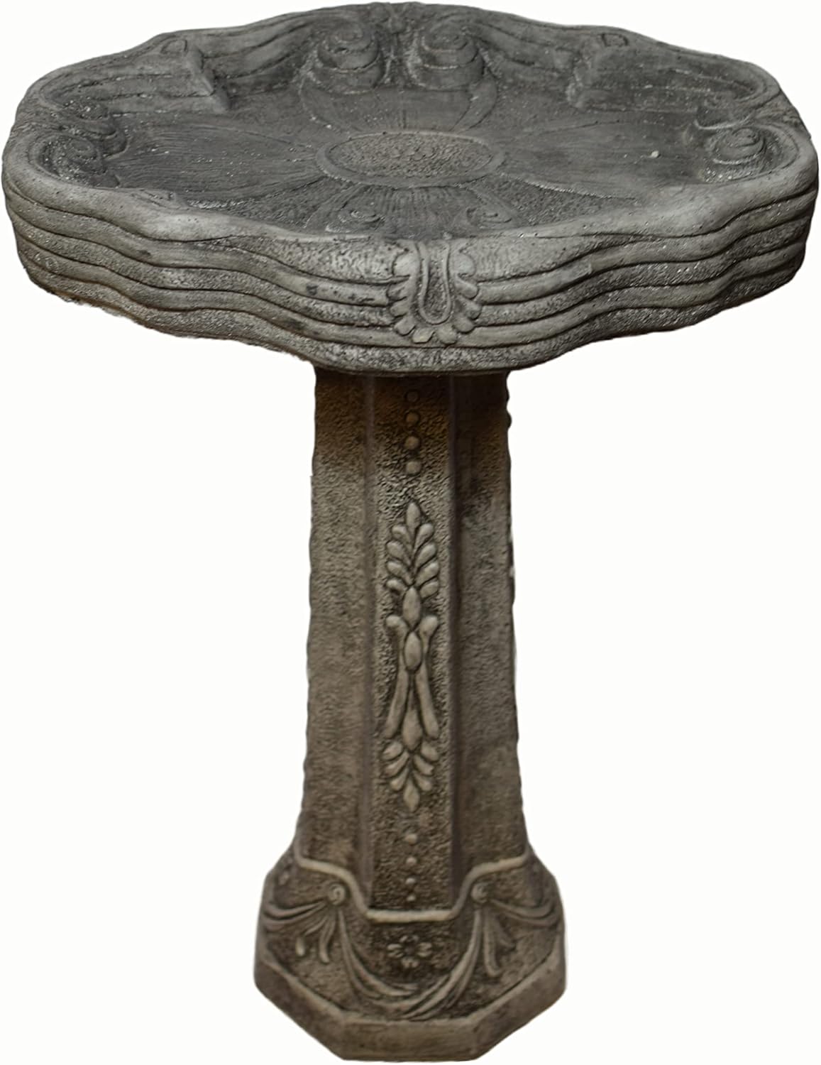 Dogwood Birdbath 27in Tall x 18in Diameter 2pc Pre Aged Grey Color